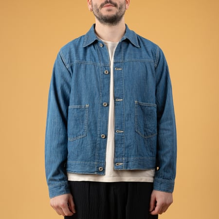 Image flâneurs SEUVAS Denim Trucker Jacket Indigo Blue front