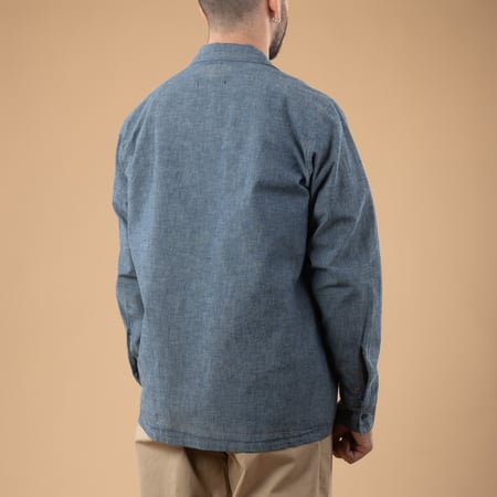 Image-Flâneurs Mil Open Collar Chambray Blue_from the back