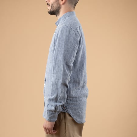 BEAMS PLUS B.D 1 40 Linen Chambray Blue_de-profil