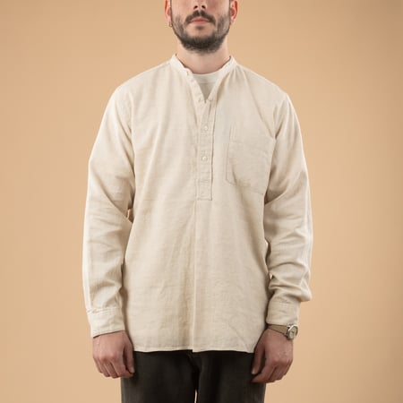 flâneurs BEAMS PLUS Band Collar Pullover Herringbone Natural_de-face_alt