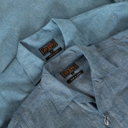Image-Flâneurs Mil Open Collar Chambray Blue & Sax