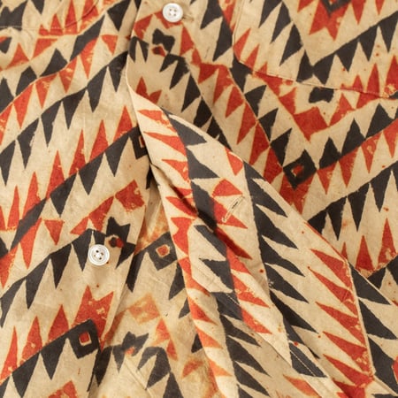 image flâneurs BEAMS PLUS Open Collar Shirt Block Print Zig-Zag Beige