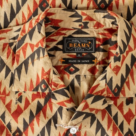 image flâneurs BEAMS PLUS Open Collar Shirt Block Print Zig-Zag Beige col