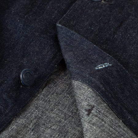 image flâneurs_inside veste denim militaire WAREHOUSE & CO. Lot. 2220 U.S Navy Shawl Collar Coverall Indigo