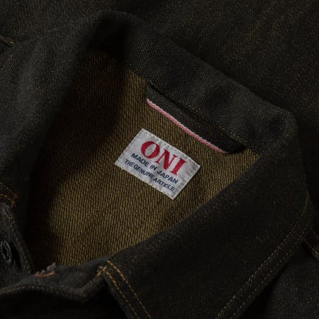 03100-BKOL 12.5oz Coverall Black X Olive Selvedge Denim