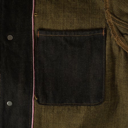 03100-BKOL 12.5oz Coverall Black X Olive Selvedge Denim