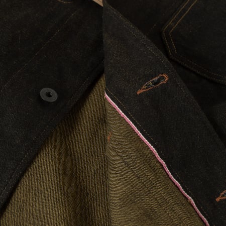 03100-BKOL 12.5oz Coverall Black X Olive Selvedge Denim