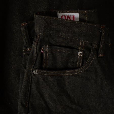 246-BKOL 12.5oz Neat Straight Black X Olive Selvedge Denim