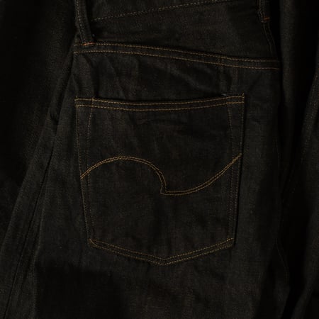 246-BKOL 12.5oz Neat Straight Black X Olive Selvedge Denim