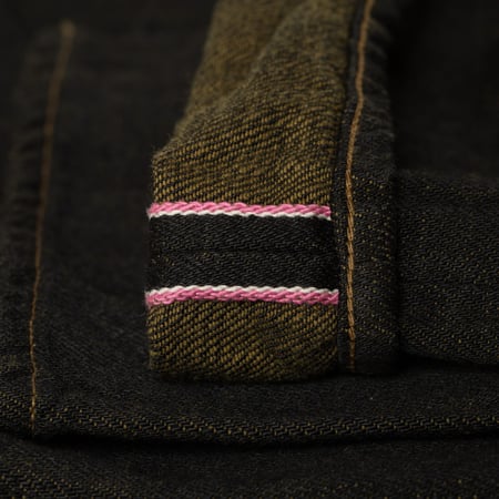 246-BKOL 12.5oz Neat Straight Black X Olive Selvedge Denim