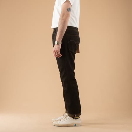 246-BKOL 12.5oz Neat Straight Black X Olive Selvedge Denim