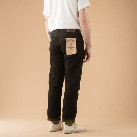 246-BKOL 12.5oz Neat Straight Black X Olive Selvedge Denim