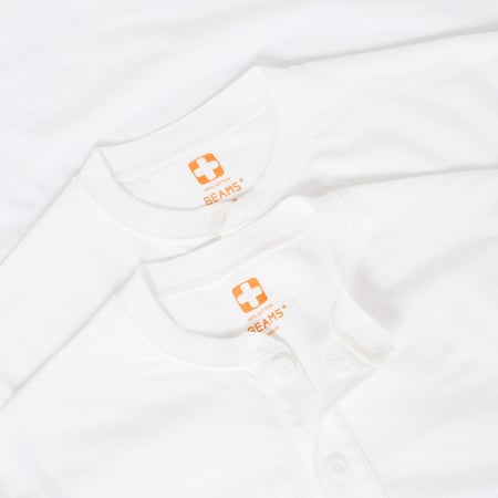 Basic BEAMS PLUS 2 Pack Henley Tee White