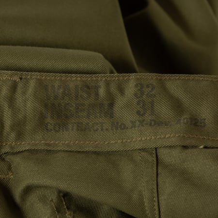 image détail taille flâneurs pantalon SURE MFG 40's USN Trousers Vat Dye Olive-3