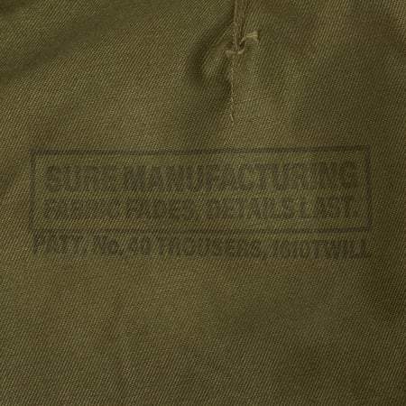 image détail tampon flâneurs pantalon SURE MFG 40's USN Trousers Vat Dye Olive-2