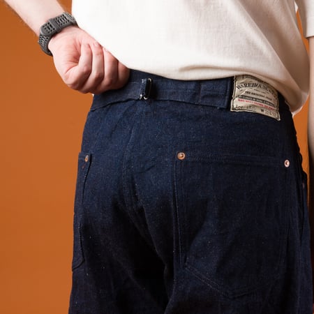Image-Flâneurs_	WAREHOUSE & CO. / Lot.1333 1915'S Waist Overall Denim Trousers Indigo_detail-back