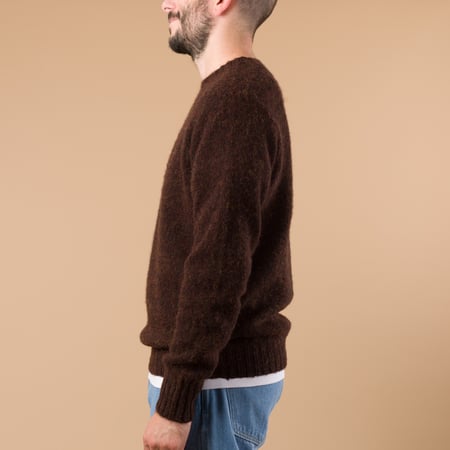 image porté flâneurs HARLEY OF SCOTLAND X FLÂNEURS pull Shaggy Crew Neck Sweater mocha de profil