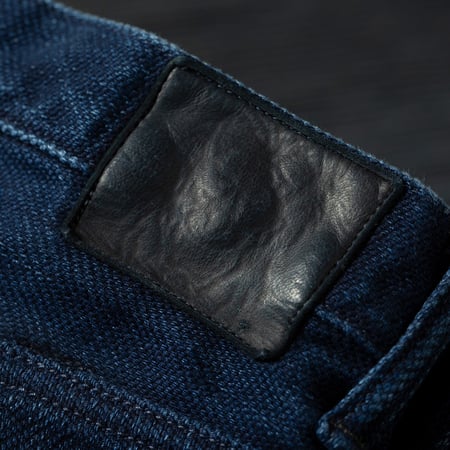 oni x flaneurs detail leather patch indigo bio wash