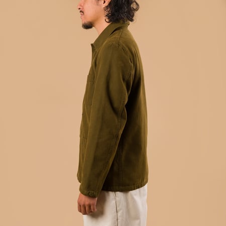 image flaneurs porté de profil VETRA Dark Khaki Brushed Canvas Weaved Jacket