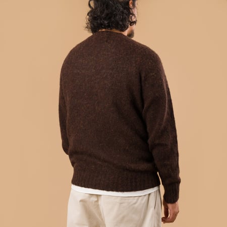 image portée de dos pull HARLEY OF SCOTLAND X FLANEURS shaggy Crew Neck Mocha