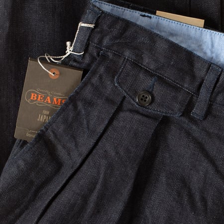 image detail flaneurs Beams + 2 Pleats tapered denim indigo (2)