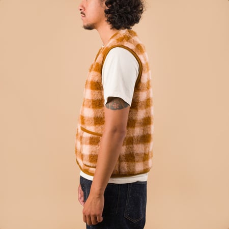 image flaneurs lining Coldbreaker laine Pepitco Vest Ultralight Checker Apricot de profil