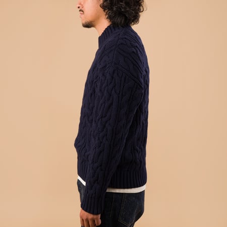 Ohannes Navy Cable Knit Crewneck Sweater