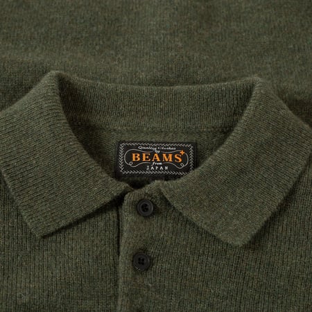 détail flaneurs pull col polo BEAMS PLUS  Knit Polo 9G Green (3)
