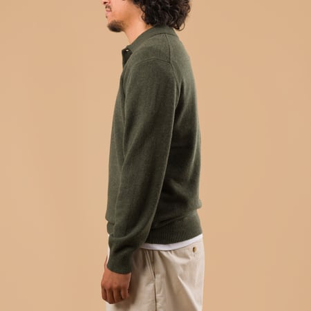 image flaneurs pull col polo BEAMS PLUS  Knit Polo 9G Green profil