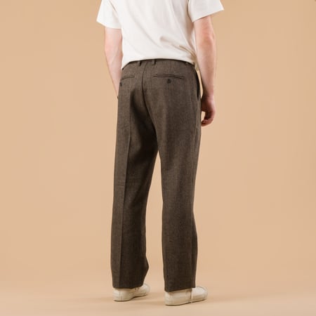 Single Pleat Wool Trousers Herringbone Brown