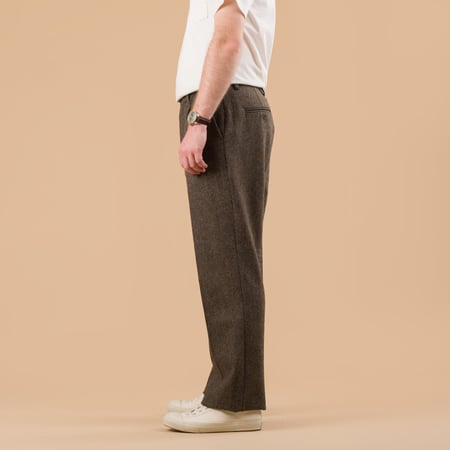 Single Pleat Wool Trousers Herringbone Brown