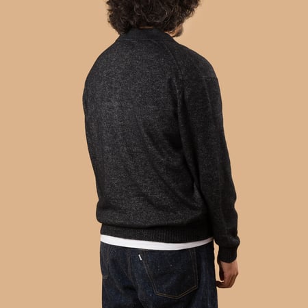 9G Wool Silk Shaggy Yarn Knit Polo Black