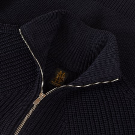 image flaneurs gilet épais Batoner signature drivers knit navy col