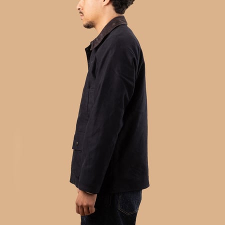 Image-Flâneurs_FOB FACTORY / F2361 Heavy Moleskin Riding Jacket Navy_de-profil