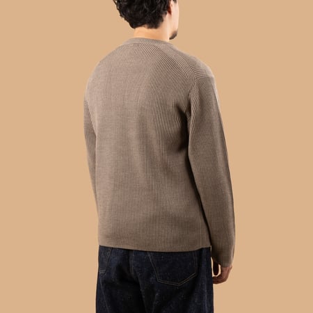 Solid Wool Rib Crew Neck Melange Brown