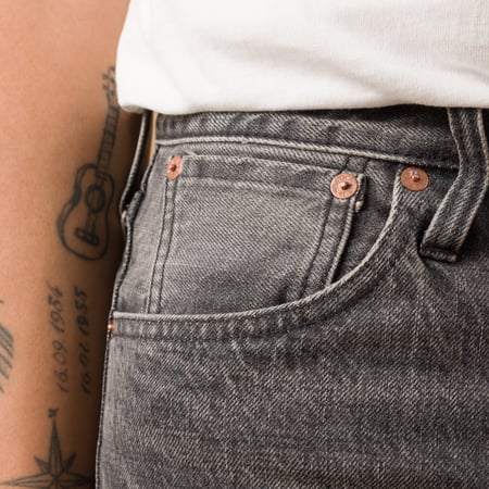 F153 5P Tapered Black Used Wash Selvedge Denim