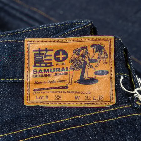 image flâneurs jeans SAMURAI JEANS  18oz Ai-Benkei Natural Indigo leather patch