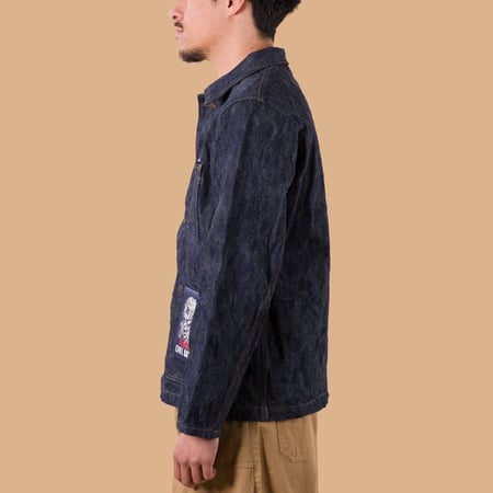 images flâneurs veste ONI DENIM  03502-KASE 16oz Natural Indigo Coverall Jacket de profil