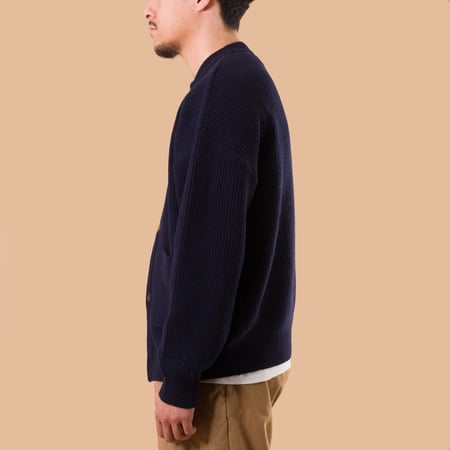 image flâneurs FRIZMWORKS  Heavy Wool Round Cardigan Navy side