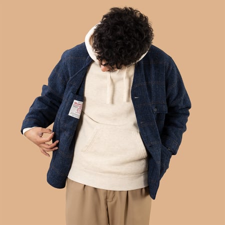 image de dos UNIVERSAL WORKS x FLÂNEURS Harris Tweed Plaid Cabin Jacket Navy