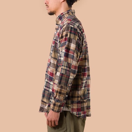 Image-Flâneurs BEAMS PLUS / B.D. Classic-fit Patchwork Madras Navy de profil