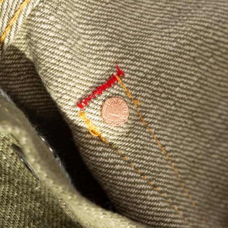 détail rivet flaneurs ONI DENIM  822-18oz Super Wide Tapered Olive Drab Denim