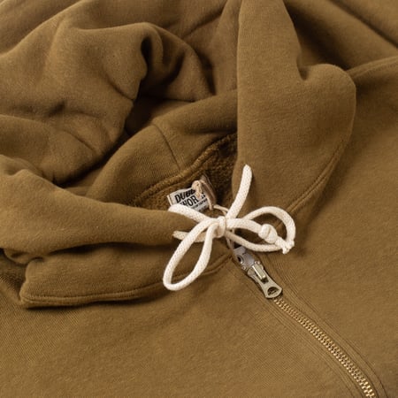détail flaneurs DUBBLE WORKS  Loopwheel zip-up Sweat Hoodie Khaki (2)