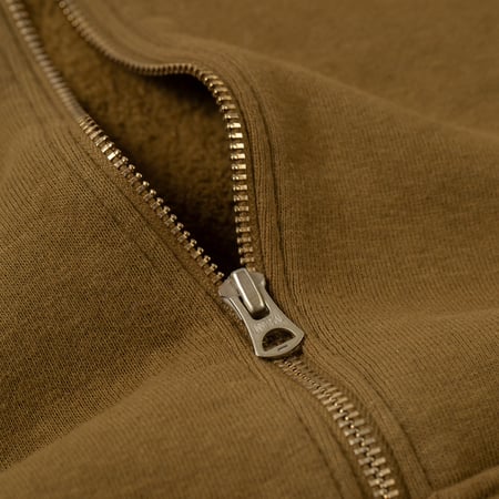 détail flaneurs DUBBLE WORKS  Loopwheel zip-up Sweat Hoodie Khaki (1)