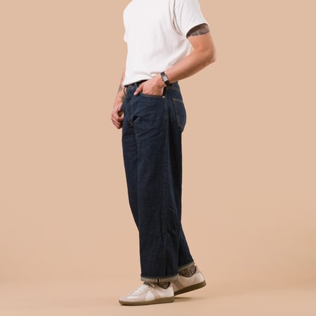 image flaneurs ONI DENIM 222 Ishikawadai 15oz Super Wide Straight de profil