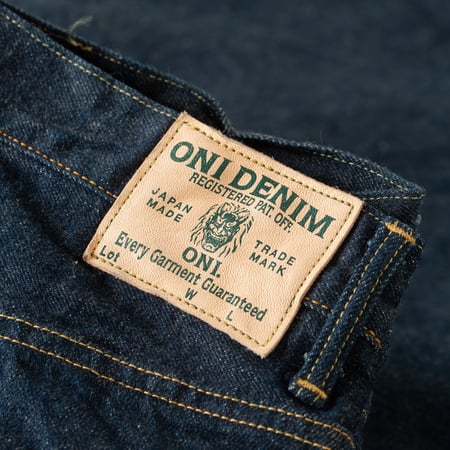 images détails leather patch  flaneurs pour ONI DENIM  Ishikawadai 15oz  (3)