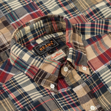 Image detail col-Flâneurs BEAMS PLUS  B.D. Classic-fit Patchwork Madras Navy de face (2)