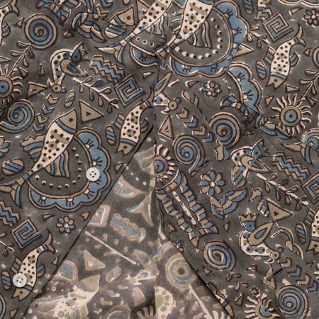 Image-Flâneurs_BEAMS PLUS / Open Collar Shirt Block Print Navy détail intérieur