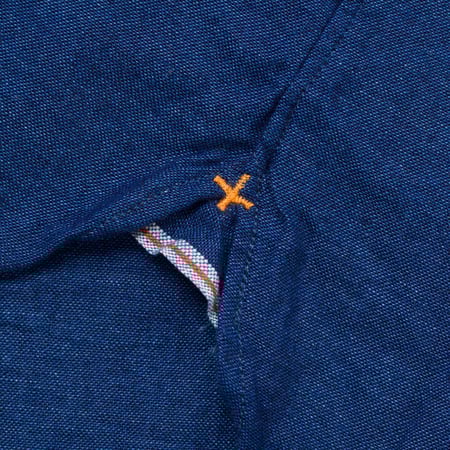 image détail hirondelle chemise BEAMS PLUS  Band Collar Shirt Indigo Chambray