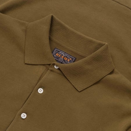 Image-Flâneurs_BEAMS PLUS / Knit Polo 12G Green détail col